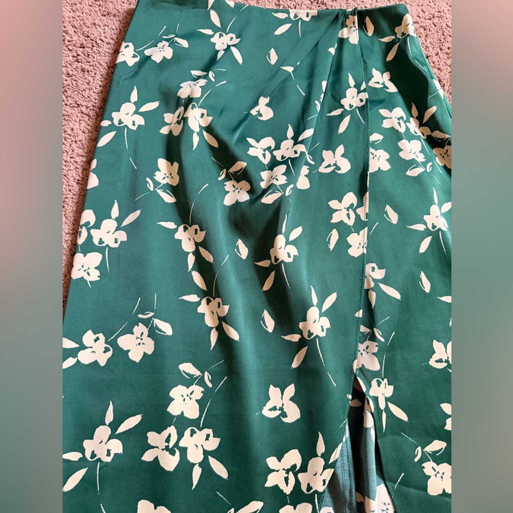 Urban Outfitters Green Floral Wrap Skirt With Cream Blooms View 2